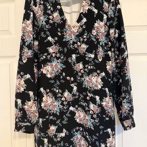 Chic Black Floral Long Sleeve Dress